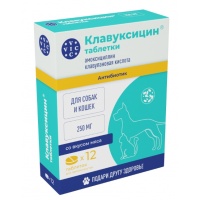 Клавуксицин таблетки 250 мг, для кошек и собак, 12 табл.