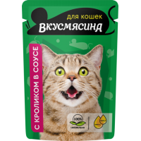 Вкусмясина пауч для кошек кусочки с кроликом в соусе