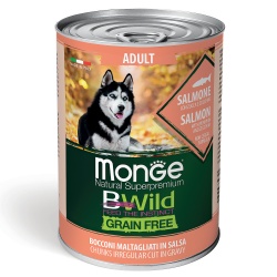 Monge Dog BWild GRAIN FREE беззерновые консервы из лосося с тыквой и кабачками для взрослых собак всех пород 400г