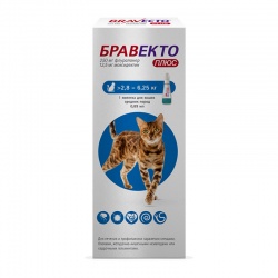 Бравекто Плюс капли на холку для кошек 250мг (2,8-6,2 кг) (1 пип/уп)