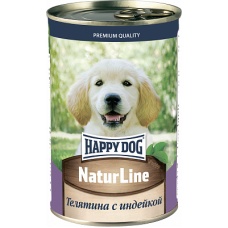 ХэппиДог Natur Line Консервы для щенков, Телятина с индейкой, 0,410 кг 72241