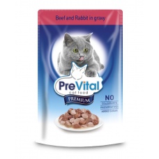 PreVital Premium консервы с говядиной и кроликом в соусе для кошек, 100 г