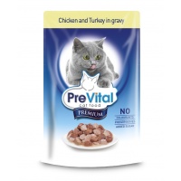 PreVital Premium консервы с курицей и индейкой в соусе для кошек, 100 г