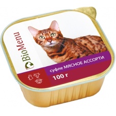 BioMenu консервы для кошек суфле Мясное ассорти