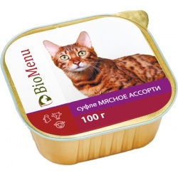BioMenu консервы для кошек суфле Мясное ассорти