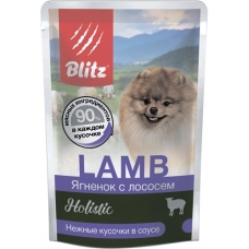 Blitz Holistic пауч для собак мел. пород кусочки в соусе Ягненок с лососем, 24 шт