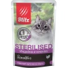 Blitz Sensitive Sterilised пауч для стерилизованных кошек и котов кусочки в соусе Индейка с клюквой, 24 шт