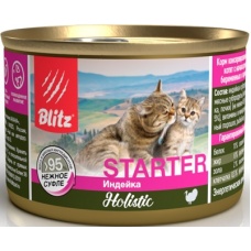 Blitz Starter Holistic консервы для котят, берем. и кормящих кошек нежное суфле Индейка, 200 г