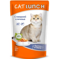 Cat Lunch пауч для кошек кусочки в желе Говядина и Печень