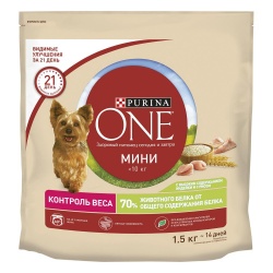 Purina One Mini сухой корм для собак здоровый вес индейка рис