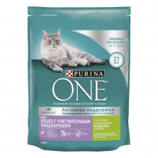 Purina One сухой корм для кошек с чувст.пищеварением индейка рис