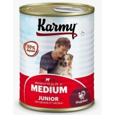 KARMY MEDIUM Junior влажный корм для щенков средних пород с индейкой, 340г